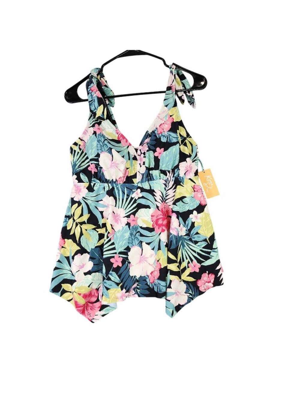 Womens Kona Sol Multicolor Floral Shoulder Tie Tankini Top Polyester Size 14W